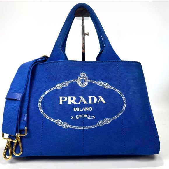 Prada Blue Canvas Tote Bag - Picture 1 of 16